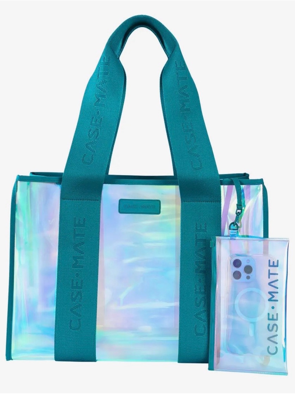 case-mate Iridescent Teal Tote with Matching Pouch
